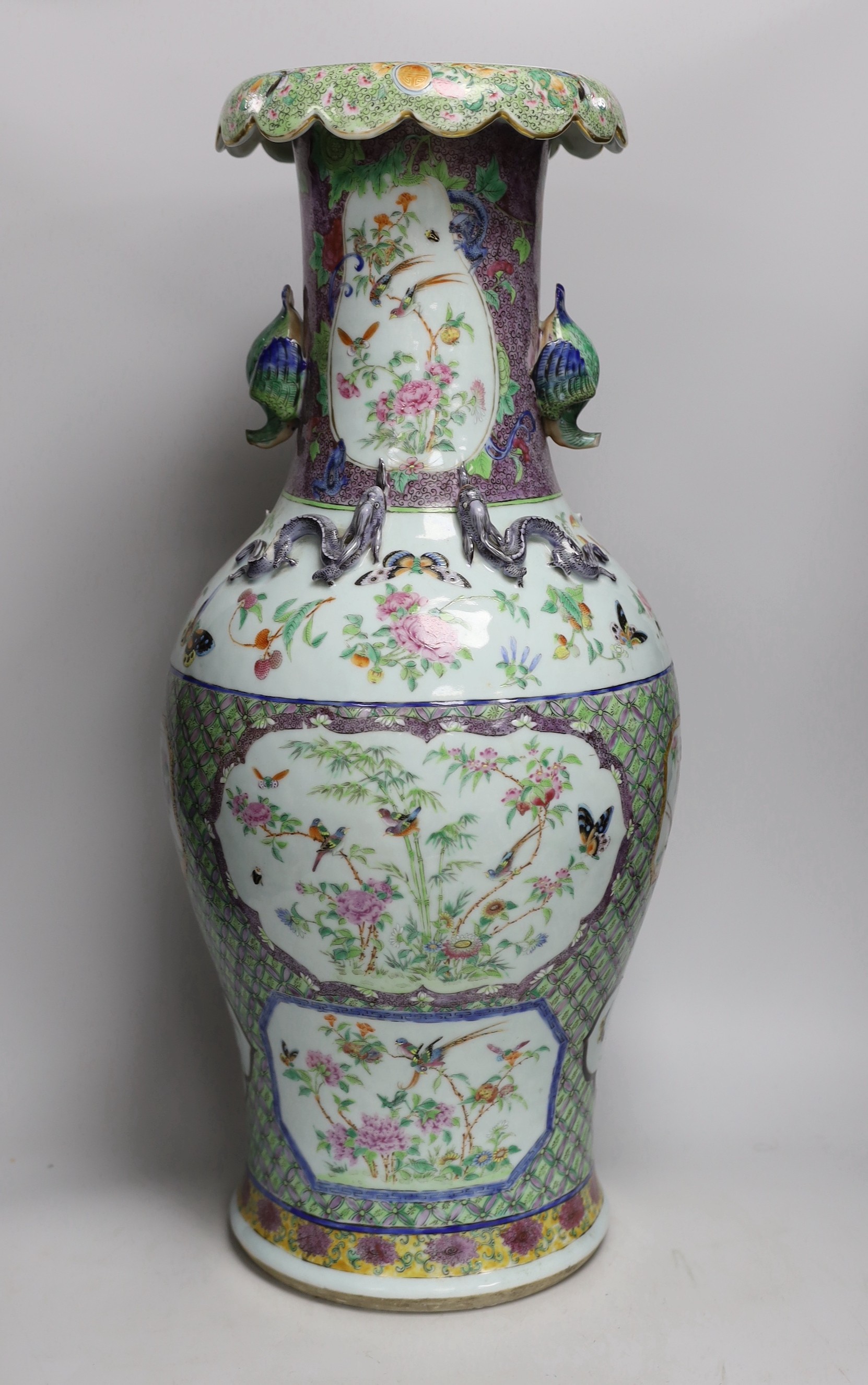 A large 19th century Chinese famille rose baluster vase, 60cms high